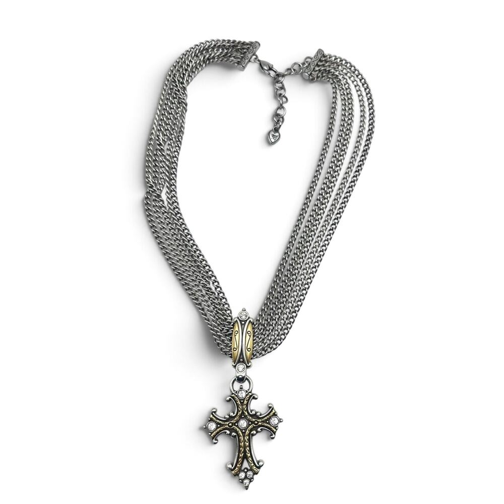 Brighton Two Tone Crystal Cross Multistrand Necklace Retired